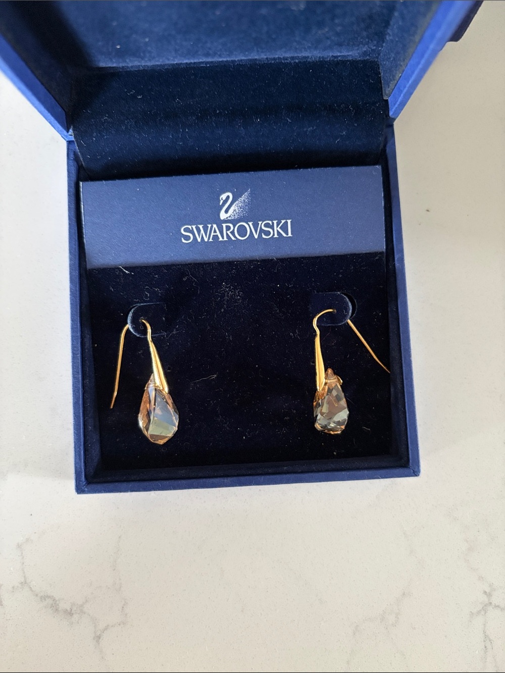 Swarovski Gold Drop Earrings with Champagne Crystals
